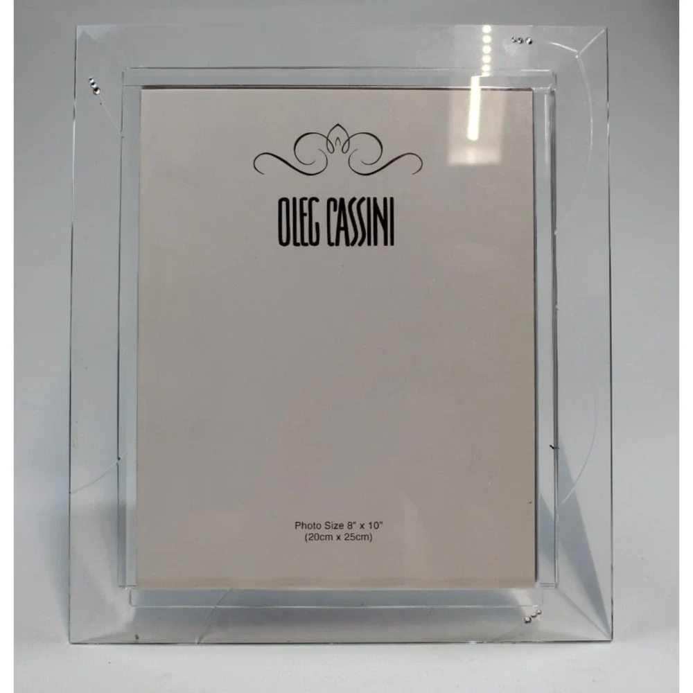 Elegant Oleg Cassini 8x10 Picture Frame Cut Crystal  Clear Accents Wedding